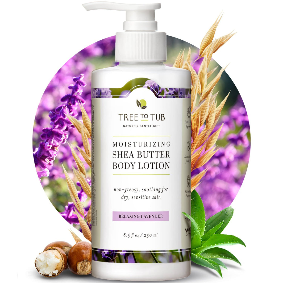 Tree To Tub シアバター ボディローション 250ml ×４本 シアバターボディローション、無香料、250ml（8.5液量オンス）