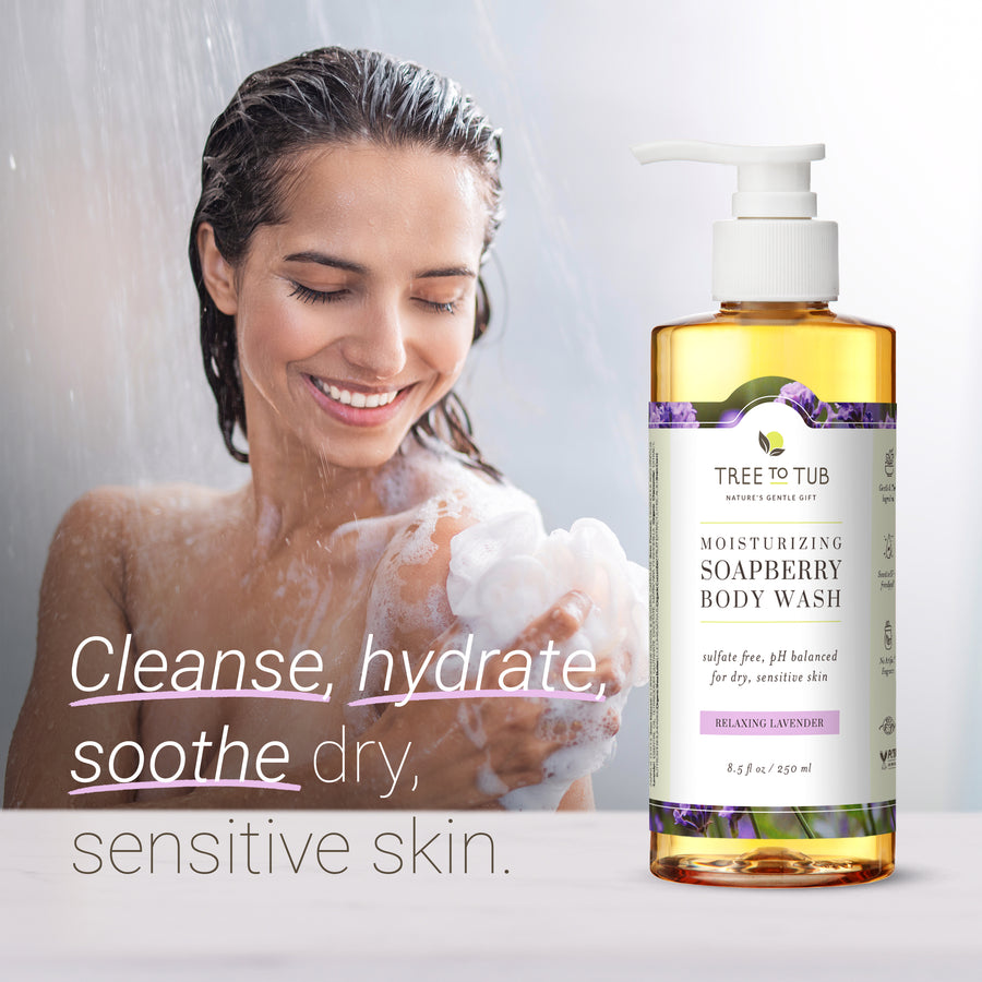 tea tree and lavender bath Tree To Tub, Soapberry Moisturizing Body Wash Soap, Sulfate Free, pH Balanced for Dry, Sensitive Skin, Lavender, 8.5 fl oz (250 ml)