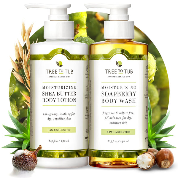 Ultra-Gentle Unscented Body Lotion and Body Wash Set for Sensitive Skin