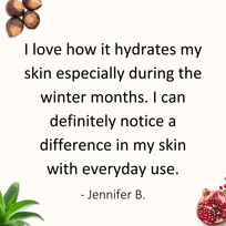 Review by Jennifer B, I love how it hydrates my skin especially during the winter months. I can definitely notice a difference in my skin with everyday use.