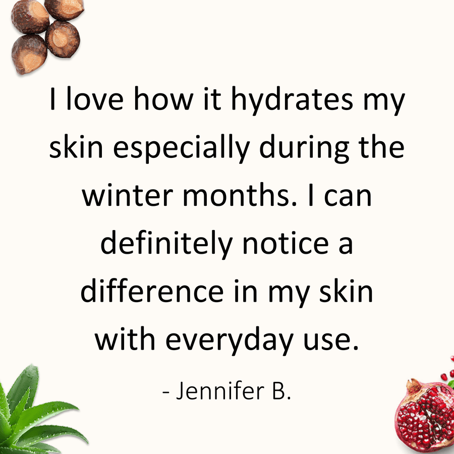 Review by Jennifer B, I love how it hydrates my skin especially during the winter months. I can definitely notice a difference in my skin with everyday use.