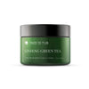 Front side of Ginseng Green Tea Daily Deep Hydration Moisturizer, green jar with black cap against a white background