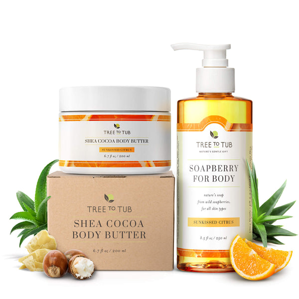 Vitamin C body care combo for sensitive skin with Vitamin C body wash and citrus shea & cocoa body butter.