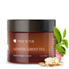 Ginseng Green Tea Anti Aging Retinol Night Cream amber-colored jar with rose petals, green tea leaves and ginseng root slices on its side