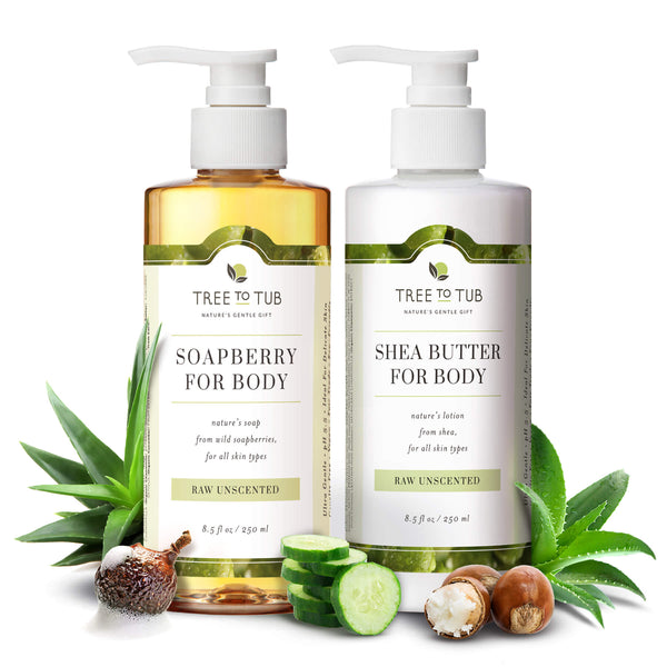 Lavender body wash and lotion set with two 8.5 fl oz bottles. Loaded with soothing botanicals and perfect for sensitive skin.