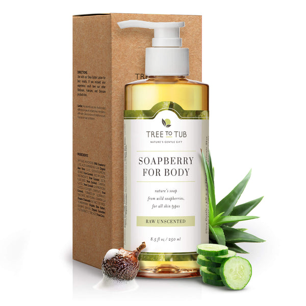 8.5 fl oz bottle of unscented body wash for sensitive skin. Made with soapberry & other soothing botanicals.